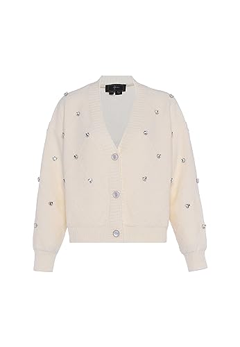 faina Damski sweter z dzianiny z dekoltem w serek i nitami wzór diamentowy WOLLBIAŁY rozmiar XL/XXL, biały (wollweiss), XL