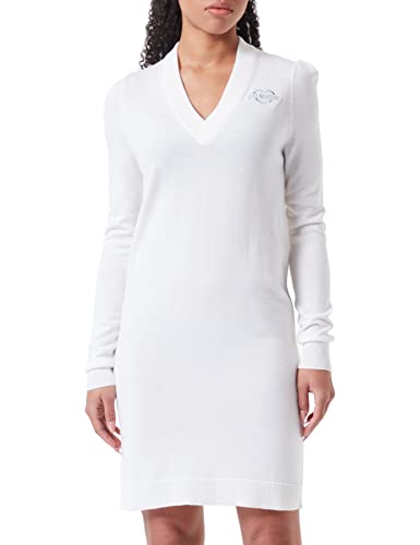 Love Moschino Damska sukienka z długim rękawem i emblematem w kształcie serca, optical white, 48