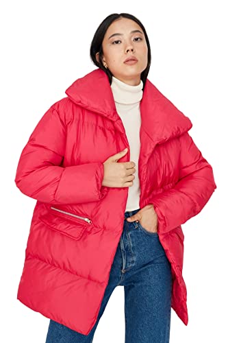 Trendyol Damska kurtka zimowa z klapą, gładka, oversize, fuksja, M, fuksja