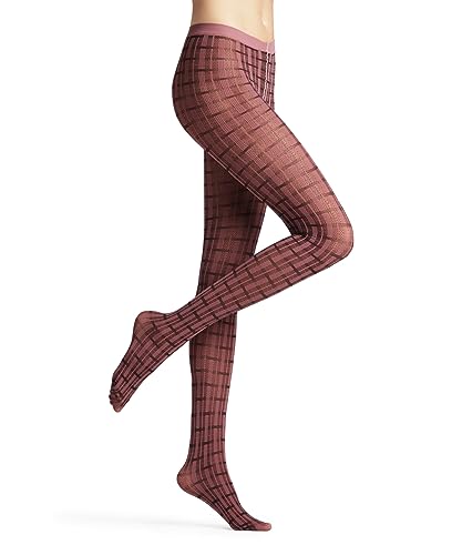 FALKE Damskie rajstopy Powder Check zrównoważony nylon półprzezroczysty wzór 1 sztuka rajstopy, czerwone (Wine Must 8443), M, Czerwony (Wine Must 8443), M