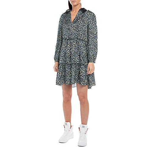 Replay Sukienka damska W9303, 010 Black/Multicolor, L, 010 Black/Multicolor, L