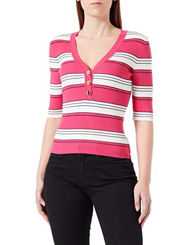 Morgan Damski sweter z krótkim rękawem MINO Fuksja TXL, Fuksja/kość słoniowa, XL