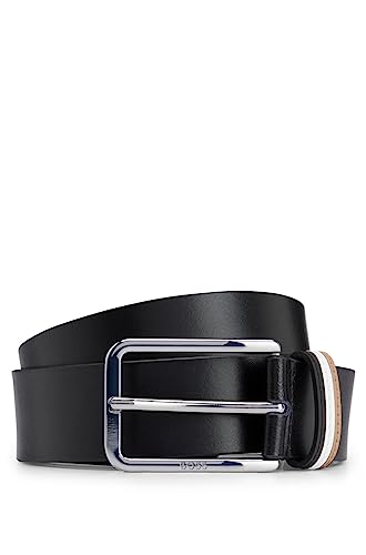 BOSS Męski pasek Calis-loop Sz35 z włoskiej skóry z paskami sygnowanymi na szlufce, czarny (Black1), 90