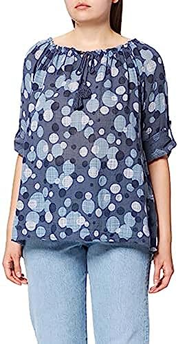 Bonateks, Polka Dot Top vor dem Polka Dot koronkowy kołnierz, 100% len, rozmiar DE:42, rozmiar US:XL, topy, granatowe - wyprodukowano we Włoszech, niebieski, 42