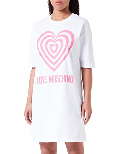 Love Moschino Damska sukienka z krótkim rękawem w kształcie litery T, komfortowa sukienka, Optical White, rozmiar 38, optical white, 38