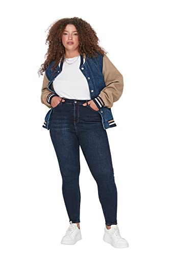 Trendyol High Waist Skinny Plus Size Jeansy Damskie, granatowy, 46