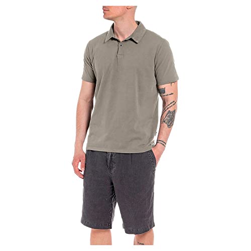 Replay Męska koszulka polo z krótkim rękawem z bawełny, szara (Warm Grey 104), M, Warm Grey 104, M