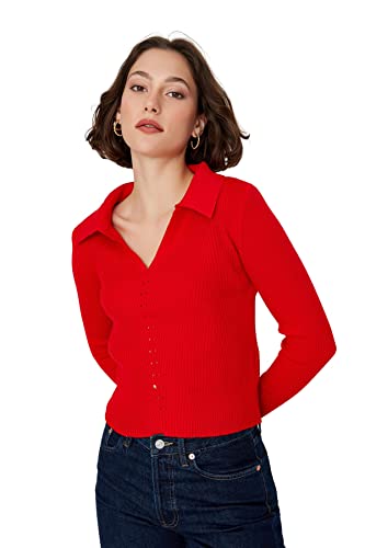 Trendyol Damski sweter oversize basic stojący kołnierz dzianinowy, Czerwony, L