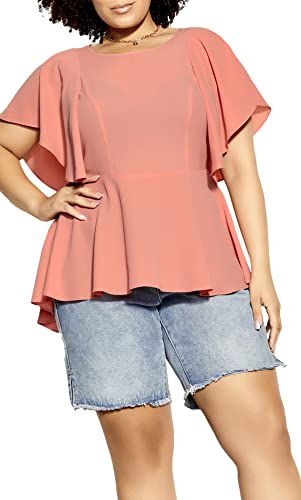 CITY CHIC Damska bluzka plus size, romantyczna, nastrojowa sukienka, Brzoskwinia, 42-Du?e rozmiary