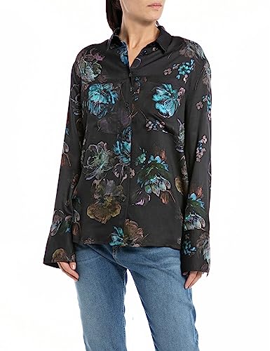 Replay Bluzka damska Comfort Fit, 010 Dark Brown/Multicolor, S