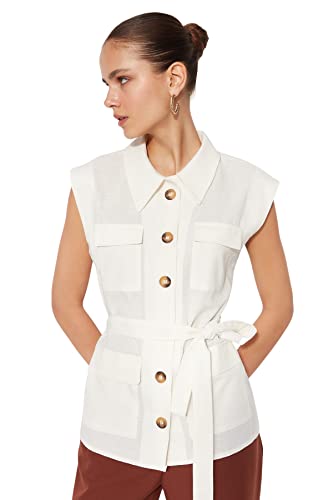 Trendyol Damska kamizelka oversize basic z kołnierzykiem, Ecru, 36