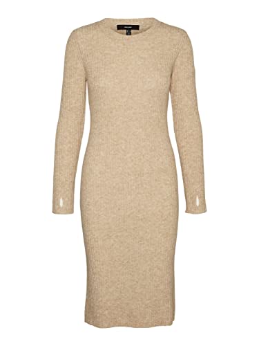 VERO MODA Women's VMBRITANY LS O-Neck Dress GA Boo sukienka, irlandzki krem/szczegóły: melanż, S, Irish Cream/Szczegóły: melanż, S