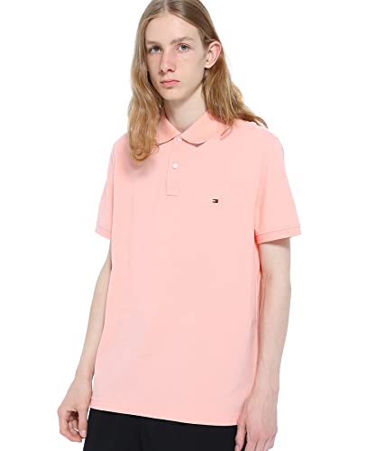 Tommy Hilfiger Męska koszulka polo z nadrukiem pod kołnierzem, Zachód słońca brzoskwinia, XL