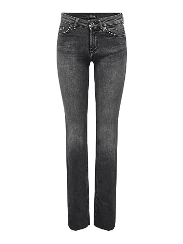 ONLY Dżinsy damskie z wysokim stanem ONLBLUS Slit FLR RAW NOOS, czarny denim, (XS) W / 34L