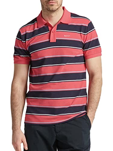 GANT Męska koszulka polo Multi Stripe Ss Pique, magenta różowy, XS