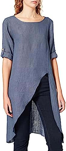 Bonateks, Długa sukienka kopertowa z czystego lnu, 100% len, rozmiar DE: 40 rozmiar US: L, granatowy - wyprodukowano we Włoszech, niebieski, 40