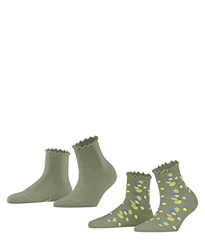 ESPRIT Kobiety Krótkie skarpety Romantic Flower 2-Pack W SSO Wiskoza z wzorem 2 Pak, Zielony (Leaf 7064), 35-38