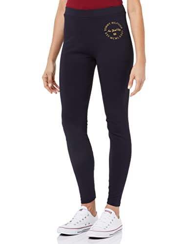Tommy Hilfiger Damskie wąskie metaliczne okrągłe legginsy, Pustynne niebo, XXS