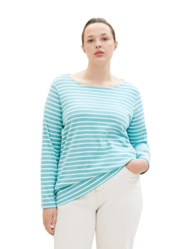 TOM TAILOR Damska koszulka z długim rękawem, 32394 - Teal Offwhite Stripe, 44