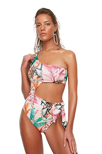 Trendyol Damski strój kąpielowy z dzianiny w kolorowe bloki, Proszek, 42