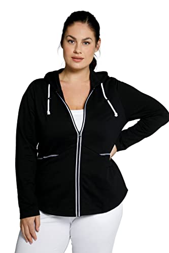 Ulla Popken Damska bluza dresowa, kaptur, akcenty kolorystyczne, z tyłu długa bluza, Black Beauty (kolor zamienny), 42/44