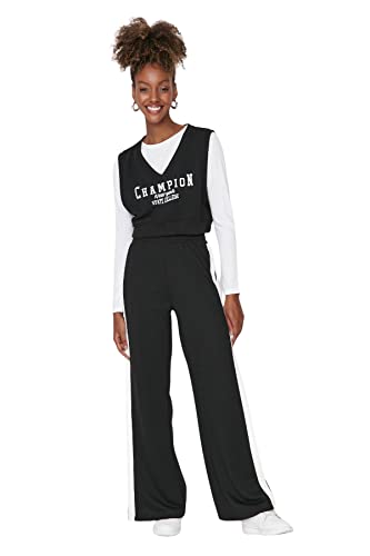 Trendyol Damskie spodnie dresowe z szerokimi nogawkami, czarne, M, Czarny, M
