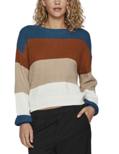 Vila Damski sweter z dzianiny Vioa L/S O-Neck Stripe Knit Top/Pb, niebieski, S