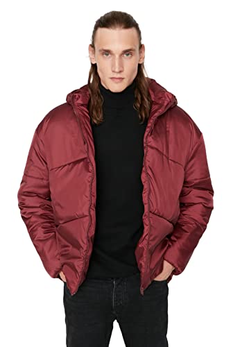 Trendyol Męska bluza z kapturem, jednokolorowa, oversize, kurtka zimowa, bordowa, L, Burgund, L
