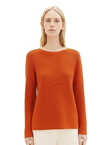 TOM TAILOR Damski sweter z dzianiny z bawełny ekologicznej, 19772 - Gold Flame Orange, S