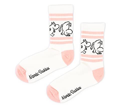 Moomintroll Retro damskie skarpety Muminki, białe, EU 36-42, Biały, różowy