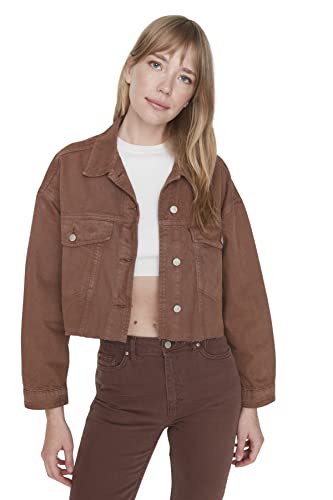 TRENDYOL Women's Damska kurtka Regular Standard Plain Denim Coat, brązowa, L, Brown, L