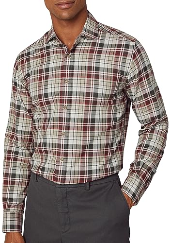 Hackett London Męska koszula flanelowa w kratę, Brązowy (szarobrązowy/czerwony), L