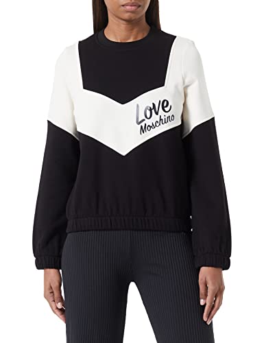 Love Moschino Damska bluza z długim rękawem, okrągły dekolt, z wstawkami w kontrastowych kolorach i włoskim logo, czarna/biała, 50, czarny/biały, 50