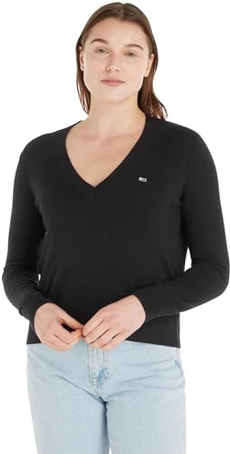 Tommy Jeans Damska bluza Tjw Essential Vneck, Czarny, M