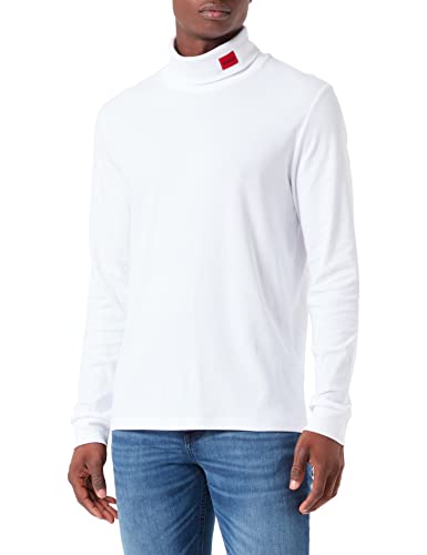 HUGO Męska koszulka z długim rękawem Derollo224 Slim-Fit z czerwonym logo, White100, XS