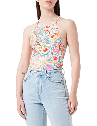 Love Moschino Damska koszulka Deep Round Neckline z rozciągliwej bawełny, dżersej z nadrukiem, wielokolorowa, All.Multicolor, 40 PL