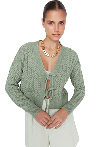 Trendyol Damski standardowy standardowy kardigan z dzianiny z dekoltem w serek, Miętowy, M