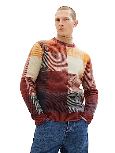 TOM TAILOR sweter męski, 32310 – pomarańczowe kolorowe bloki, M
