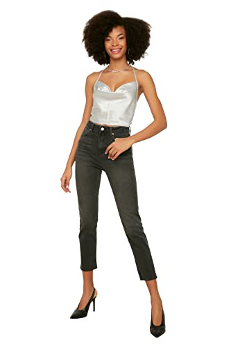 Trendyol Black Trophy Dashed High Stan Slim Fit Jeansy Damskie, czarny, 38