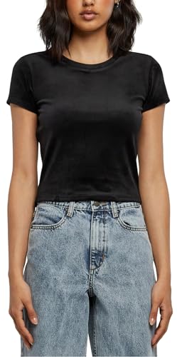 Urban Classics Damska koszulka z krótkim aksamitem, czarna, basics, czarny, S