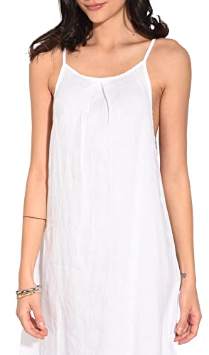 Bonateks damska sukienka tunika 100% lniana wyprodukowana we Włoszech, okrągły dekolt i składany przód tunika bez rękawów, Desert, Rozmiar: S, Pustynia, S