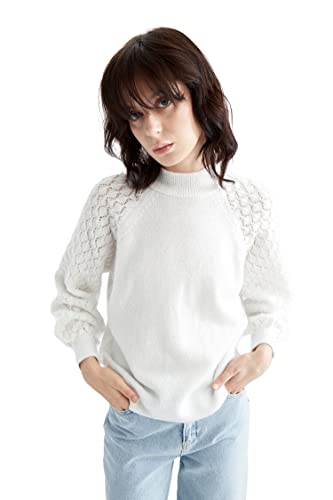 DeFacto Sweter normalny krój dla kobiet - sweter z golfem dla topów damski (ecru, XL), écru, XL