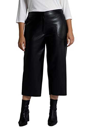 Ulla Popken Damskie spodnie Culotte, imitacja skóry, szerokie, proste nogawki, otwarte obszycie, Pine Bark, 58 Große Größen