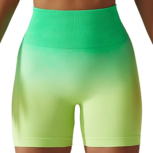 EULLA Legginsy krótkie rajstopy do jogi spodenki do jogi kontrolują brzuch elastyczny kolor gradientowy, 4# Limonka, XL