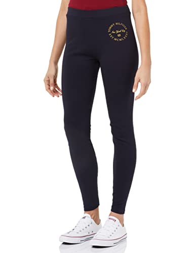 Tommy Hilfiger Damskie wąskie metaliczne okrągłe legginsy, Pustynne niebo, M