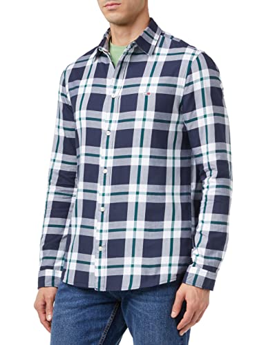 Tommy Jeans Męska koszula w kratkę w stylu casual, Ciemny granatowy/wielokrotne sprawdzanie, S