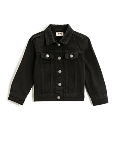Koton Jeansjacke mit Klassischem Kragen Baumwolltaschen Jacket, Schwarz (999), 9-10 Jahre Dziewczyny, Schwarz (999), 9-10 lat