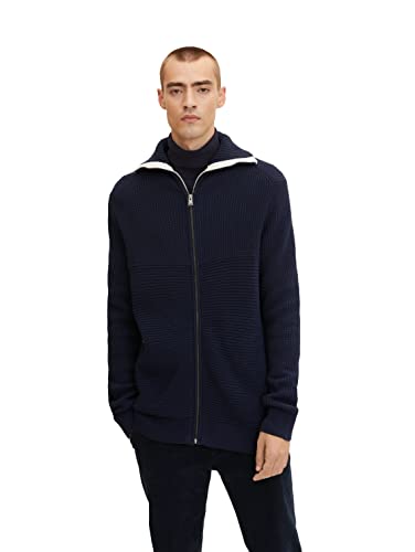 TOM TAILOR Męskie Kardigan ze stójką 1032294, 10668 - Sky Captain Blue, XL