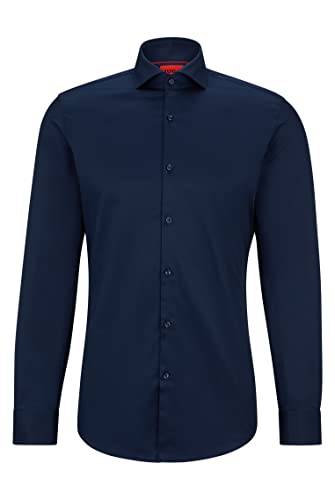 HUGO Męska koszula Kason Slim-Fit z lekkiej bawełny twill, Navy413., 41