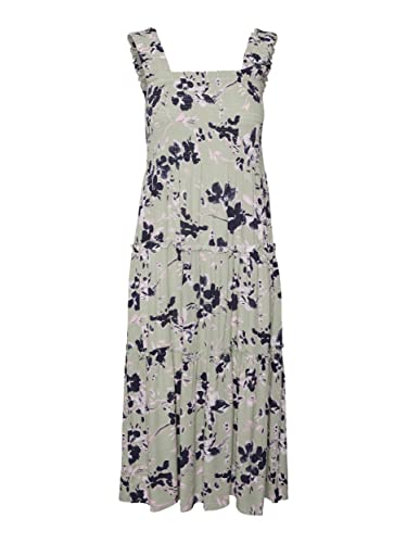 VERO MODA Sukienka damska Vmmenny Sl Smock Calf Dress WVN Ga, Reseda/Aop: mille, S